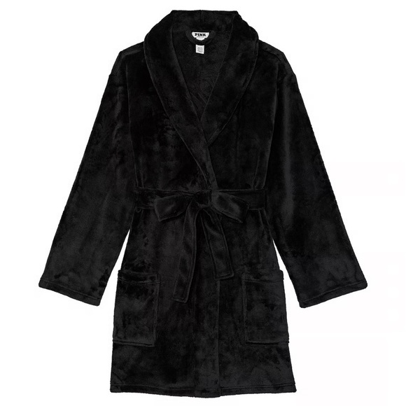 🐸Victoria's Secret PINK Black Cozy Robe - Picture 3 of 7